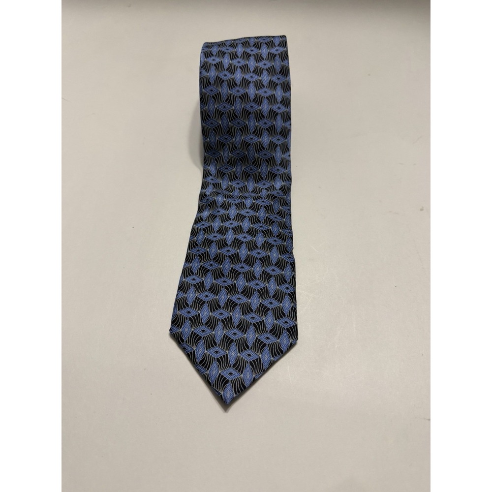 Dockers Mens Silk Tie Blue Black Geometric Diamond Stain Resistant Hand Made
